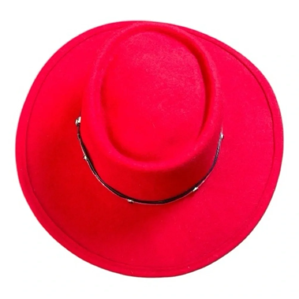 Vintage Lancaster Collection Red Wool Cowgirl Hat Size M Silver Band Red Gems